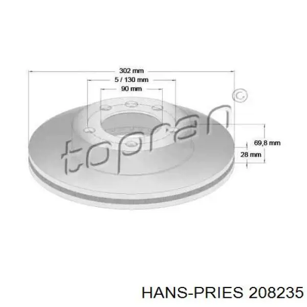 Передние тормозные диски 208235 Hans Pries (Topran)