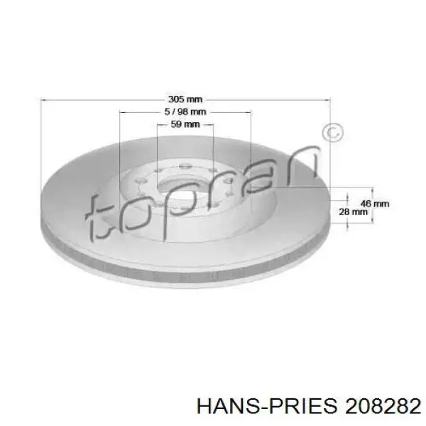 Передние тормозные диски 208282 Hans Pries (Topran)