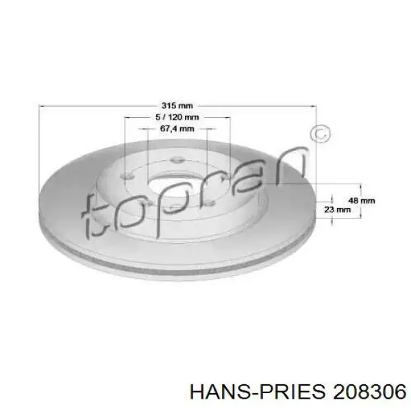 Тормозные диски 208306 Hans Pries (Topran)