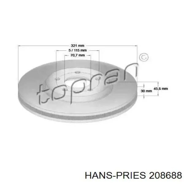 Передние тормозные диски 208688 Hans Pries (Topran)