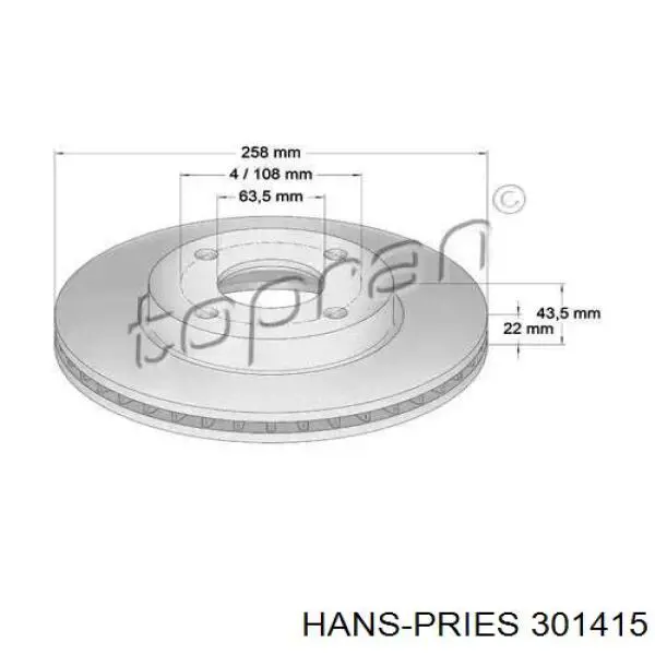 Передние тормозные диски 301415 Hans Pries (Topran)