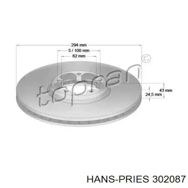 Передние тормозные диски 302087 Hans Pries (Topran)