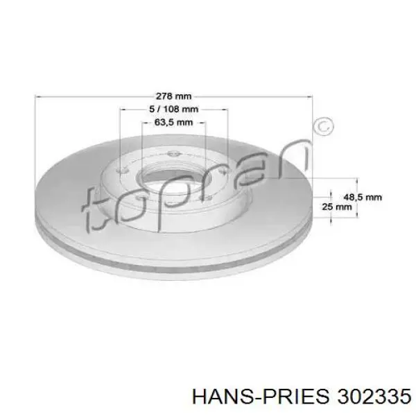 Передние тормозные диски 302335 Hans Pries (Topran)