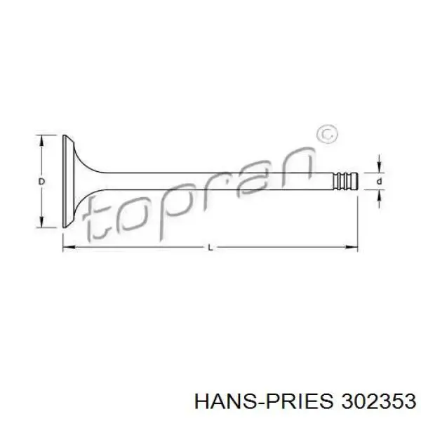 Клапан впускной HANS PRIES 302353