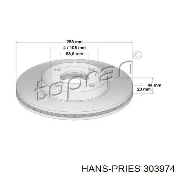 Передние тормозные диски 303974 Hans Pries (Topran)