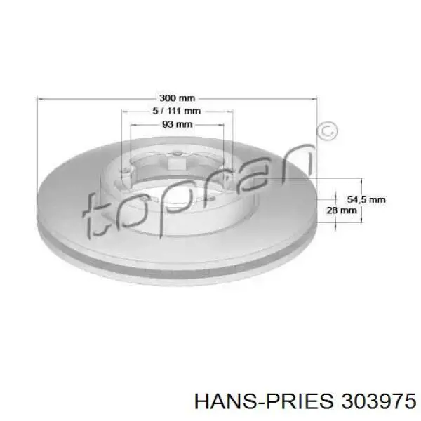 Передние тормозные диски 303975 Hans Pries (Topran)