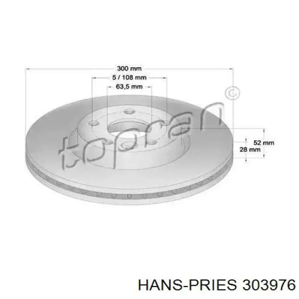 Передние тормозные диски 303976 Hans Pries (Topran)