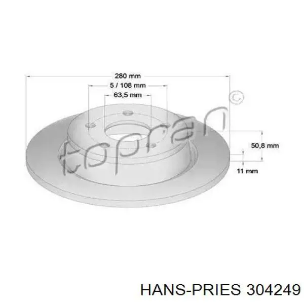 Тормозные диски 304249 Hans Pries (Topran)