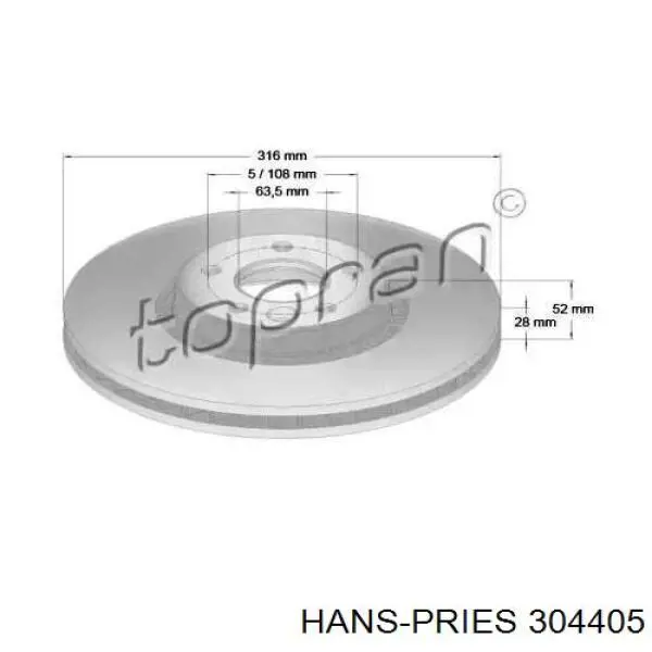 304 405 Hans Pries (Topran) передние тормозные диски