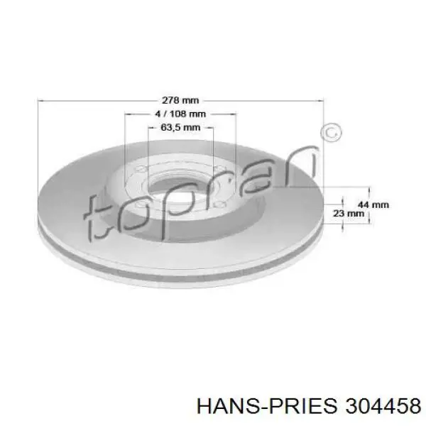 304 458 Hans Pries (Topran) тормозные диски