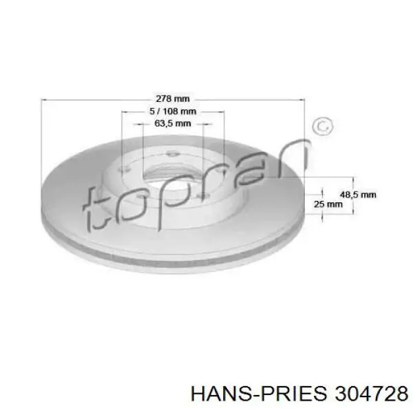 304 728 Hans Pries (Topran) передние тормозные диски