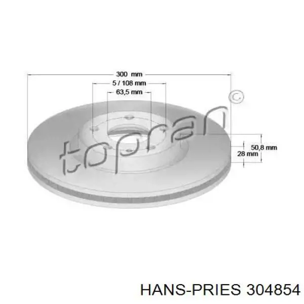 Передние тормозные диски 304854 Hans Pries (Topran)