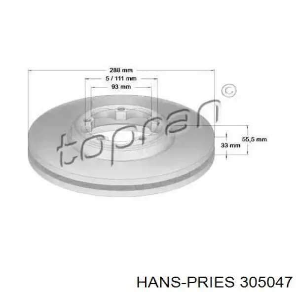 Передние тормозные диски 305047 Hans Pries (Topran)