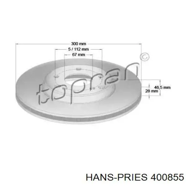 Передние тормозные диски 400855 Hans Pries (Topran)