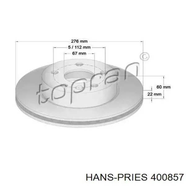 Передние тормозные диски 400857 Hans Pries (Topran)