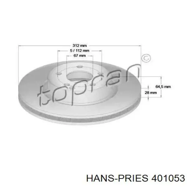 Передние тормозные диски 401053 Hans Pries (Topran)