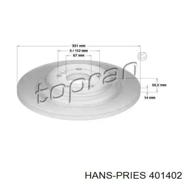 Тормозные диски 401402 Hans Pries (Topran)