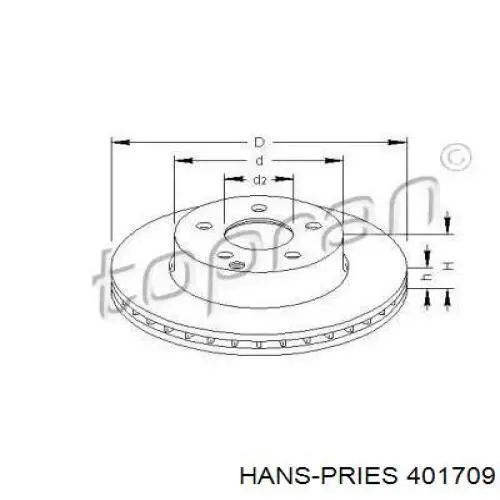 Передние тормозные диски 401709 Hans Pries (Topran)