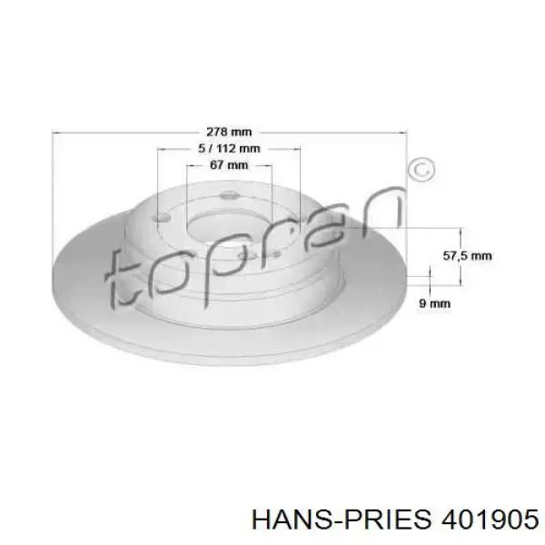 Тормозные диски 401905 Hans Pries (Topran)