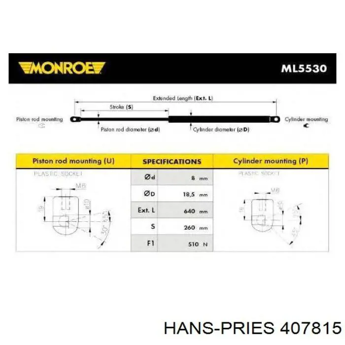 407815 Hans Pries (Topran) Стойка капота