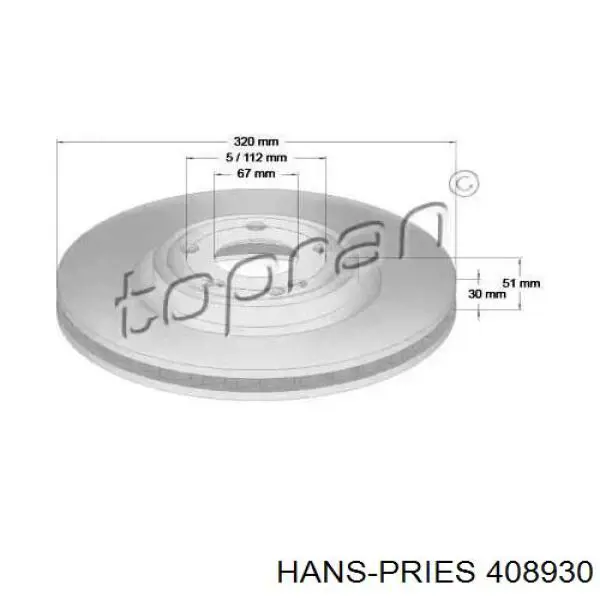 408 930 Hans Pries (Topran) disco do freio dianteiro