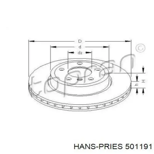 Передние тормозные диски 501191 Hans Pries (Topran)