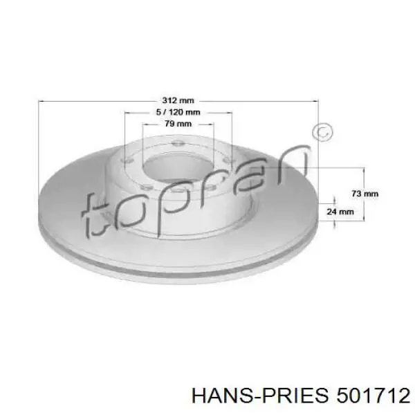 Передние тормозные диски 501712 Hans Pries (Topran)