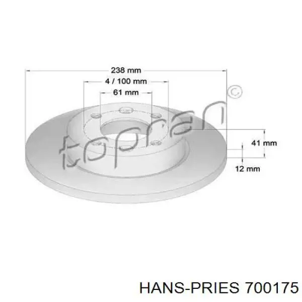 Передние тормозные диски 700175 Hans Pries (Topran)