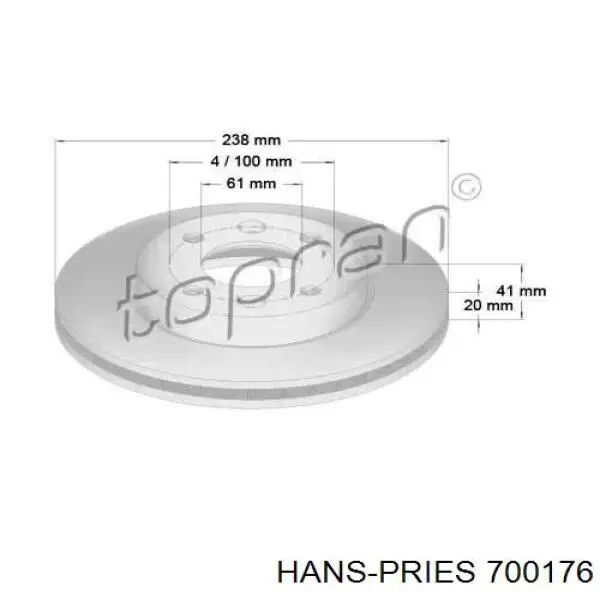 Передние тормозные диски 700176 Hans Pries (Topran)