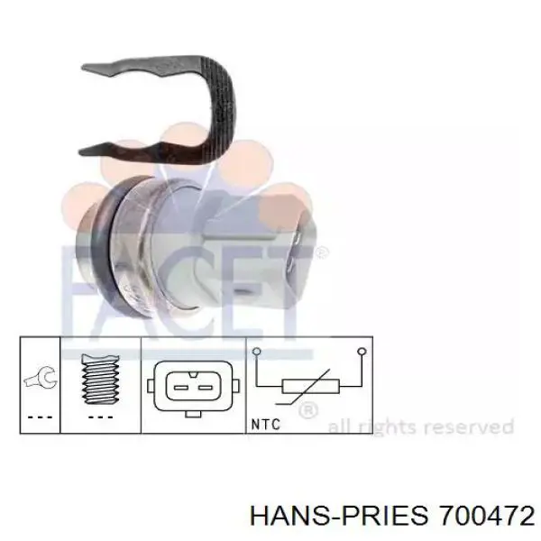 Датчик температуры охлаждающей жидкости, на приборе 700472 Hans Pries (Topran)