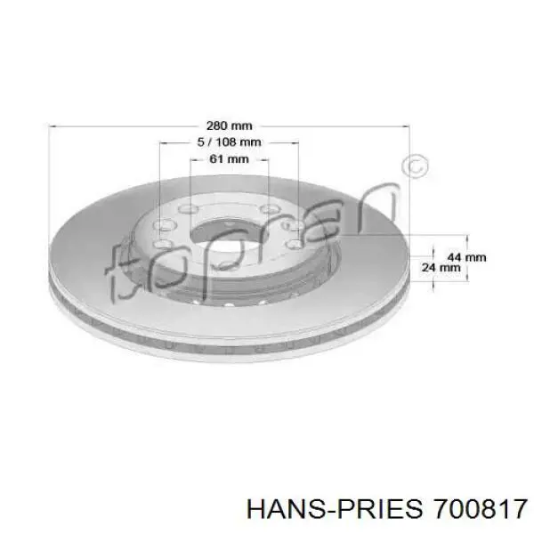 Передние тормозные диски 700817 Hans Pries (Topran)