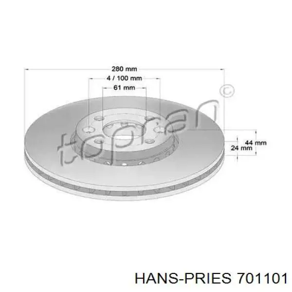 Передние тормозные диски 701101 Hans Pries (Topran)