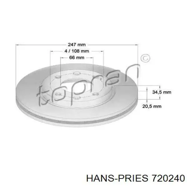 Передние тормозные диски 720240 Hans Pries (Topran)