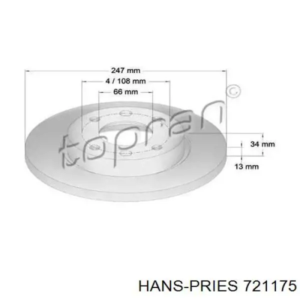 Передние тормозные диски 721175 Hans Pries (Topran)