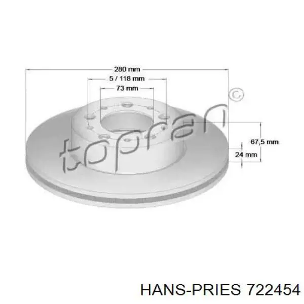 Передние тормозные диски 722454 Hans Pries (Topran)