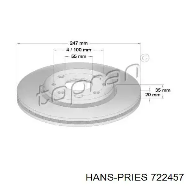 Передние тормозные диски 722457 Hans Pries (Topran)