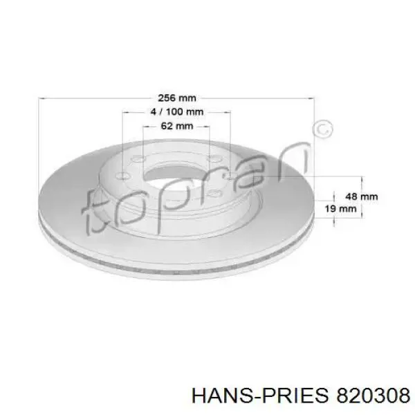 Передние тормозные диски 820308 Hans Pries (Topran)