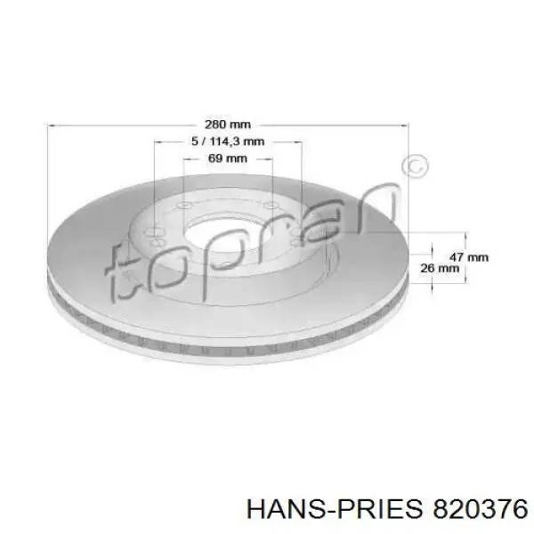 Передние тормозные диски 820376 Hans Pries (Topran)