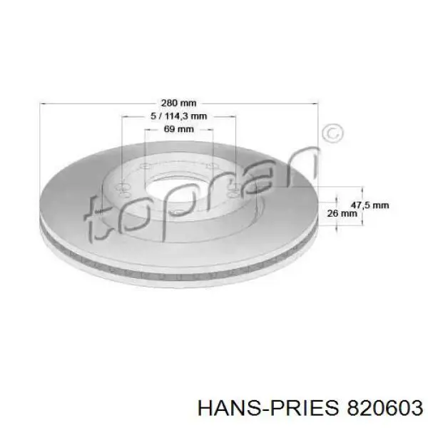 Передние тормозные диски 820603 Hans Pries (Topran)