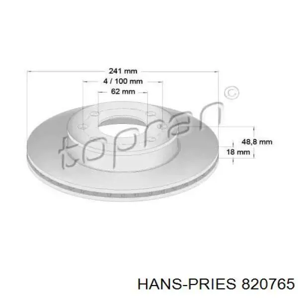 Передние тормозные диски 820765 Hans Pries (Topran)