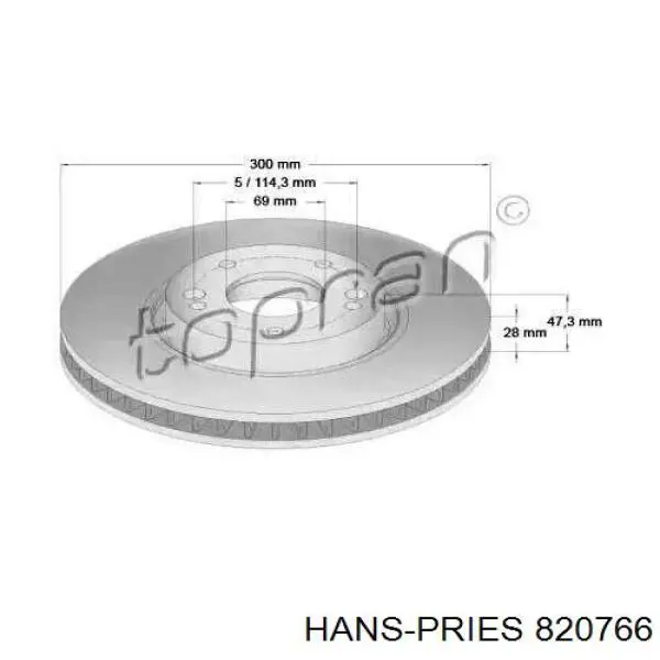 Передние тормозные диски 820766 Hans Pries (Topran)