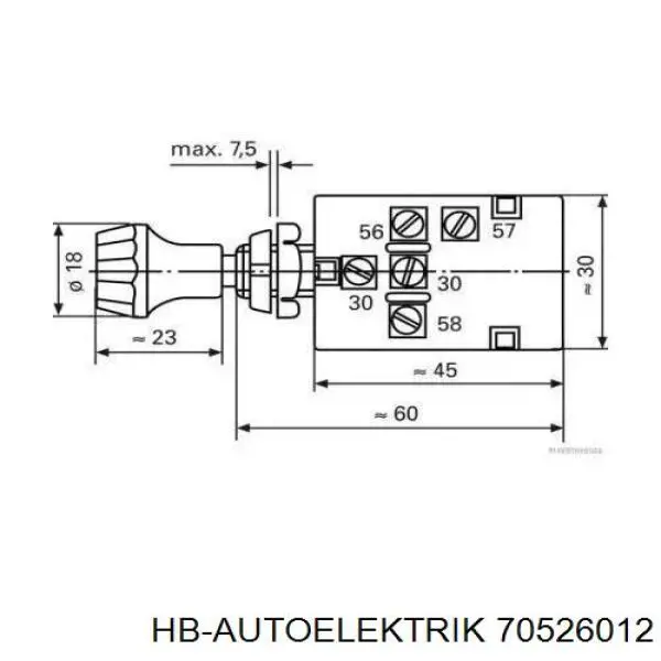 70526012 HB Autoelektrik Переключатели электрические (переключатель света центральный)