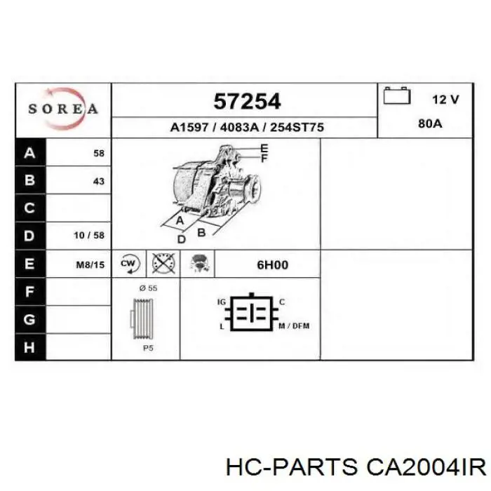 Автомобильный генератор HC Parts CA2004IR цена, от 106.44 USD