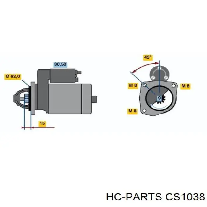 Стартер HC Parts CS1038 цена, от 101.80 USD
