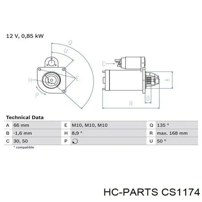 Стартер двигателя HC Parts CS1174