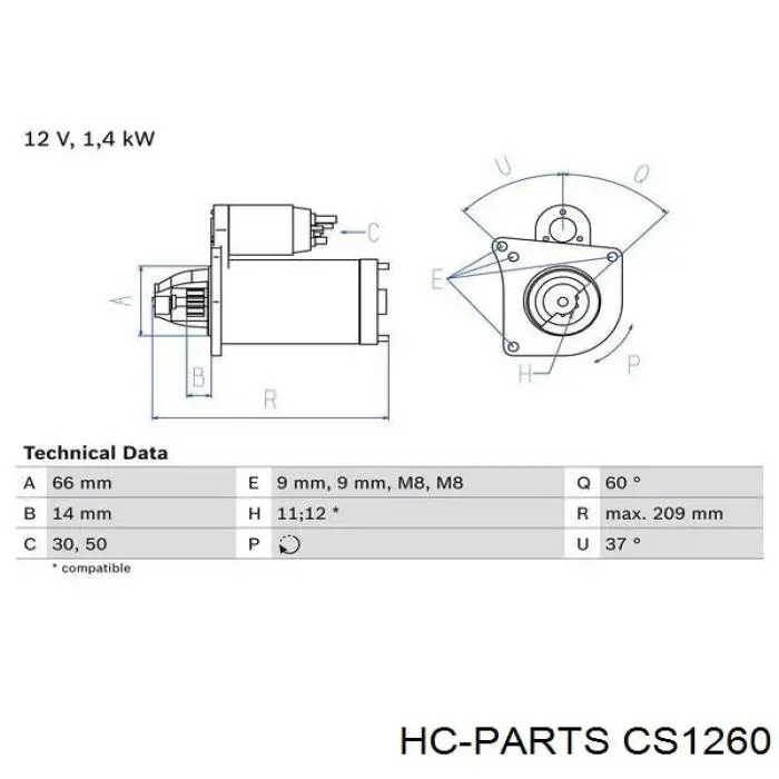 Стартер HC Parts CS1260 цена, от 64.30 USD