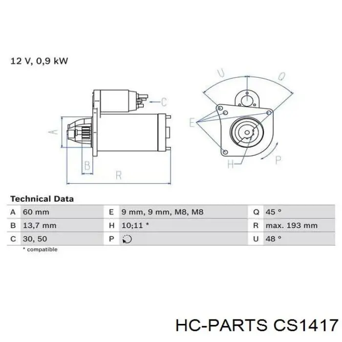 Стартер CS1417 HC Parts