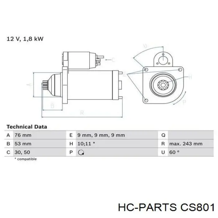 CS801 HC Parts Стартер автомобиля