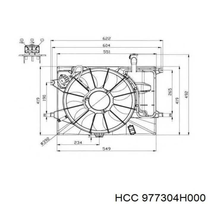 977304H000 HCC электровентилятор кондиционера в сборе (мотор+крыльчатка)