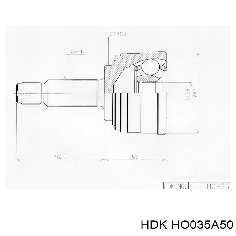 ШРУС наружный передний HO035A50 HDK